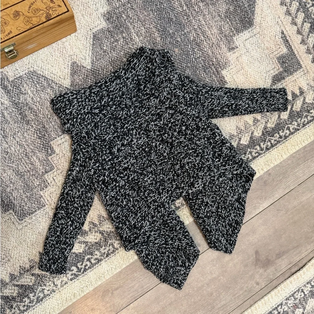 Ralph Lauren Toddler Girl Chunky Knit Black & White Marled Shawl-Collar Cardigan